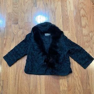 Bea-Kaye Originals of California Jacket Ribbon Roses Faux fur Black Vintage
